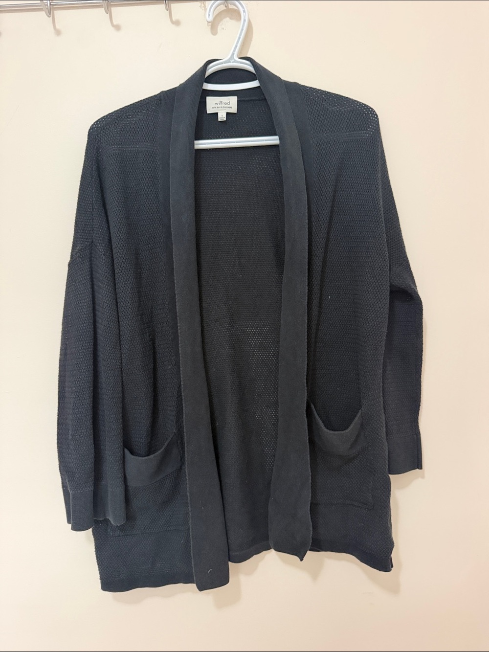 Wilfred Black Open-Front Knit Cardigan with Pockets